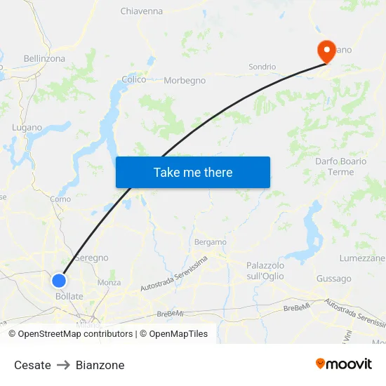 Cesate to Bianzone map
