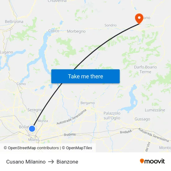 Cusano Milanino to Bianzone map