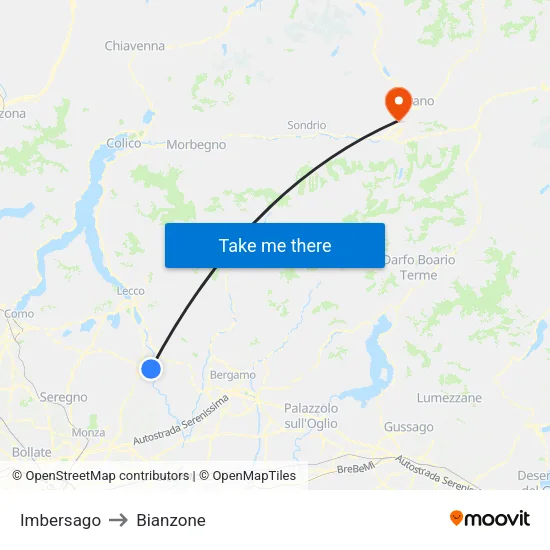 Imbersago to Bianzone map