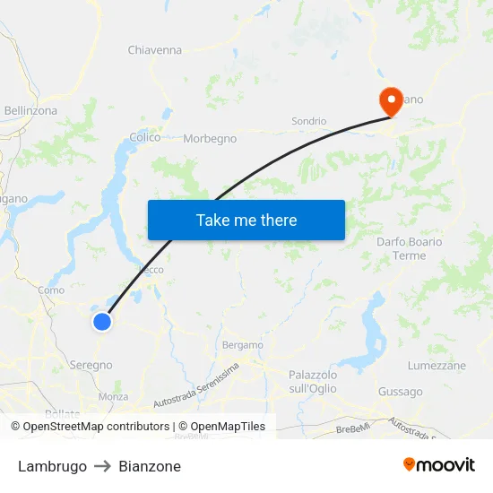 Lambrugo to Bianzone map