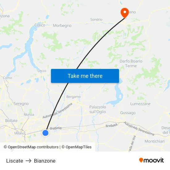 Liscate to Bianzone map
