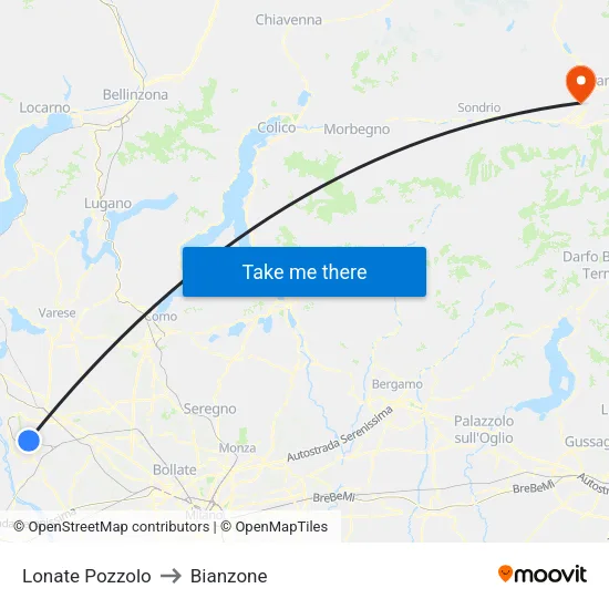 Lonate Pozzolo to Bianzone map