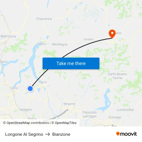 Longone Al Segrino to Bianzone map