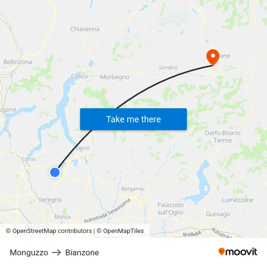 Monguzzo to Bianzone map