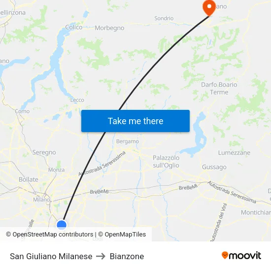 San Giuliano Milanese to Bianzone map