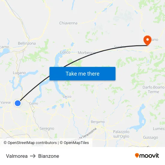 Valmorea to Bianzone map