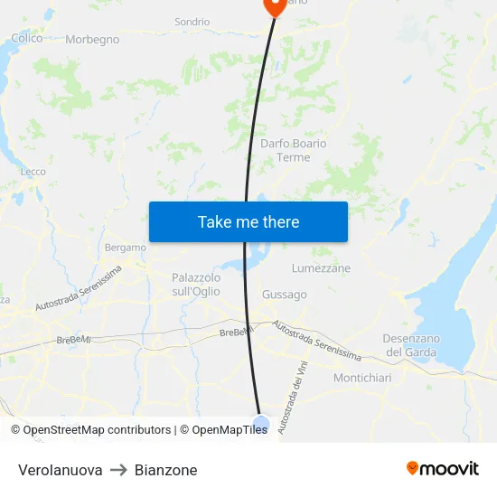 Verolanuova to Bianzone map