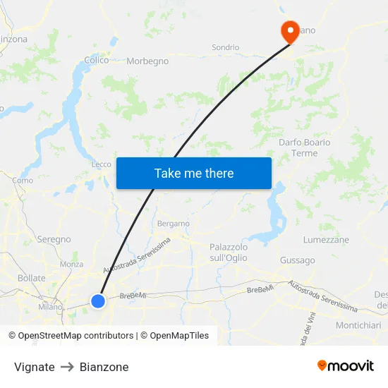 Vignate to Bianzone map