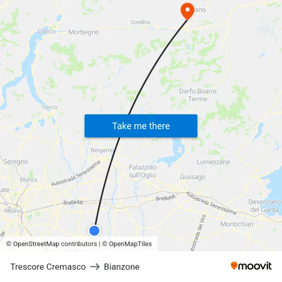 Trescore Cremasco to Bianzone map