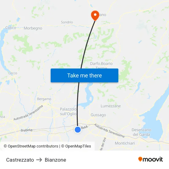 Castrezzato to Bianzone map