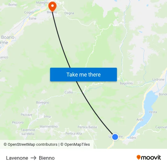 Lavenone to Bienno map