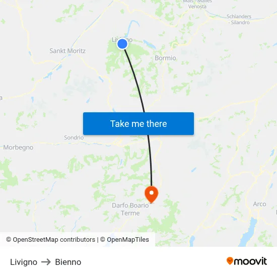 Livigno to Bienno map