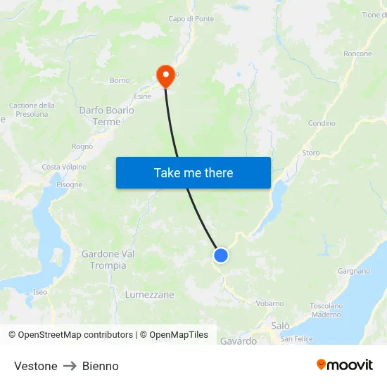 Vestone to Bienno map