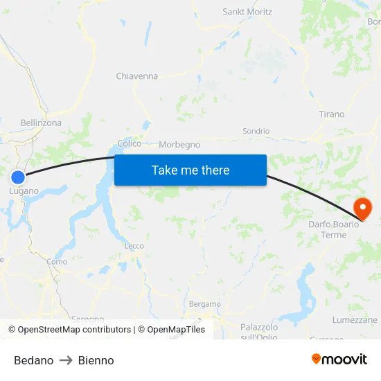 Bedano to Bienno map