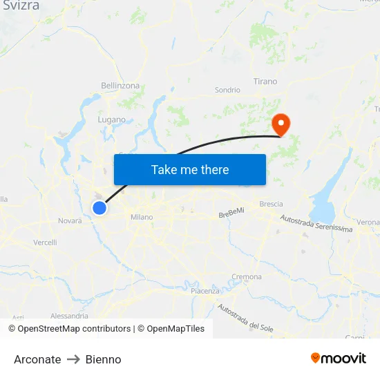 Arconate to Bienno map