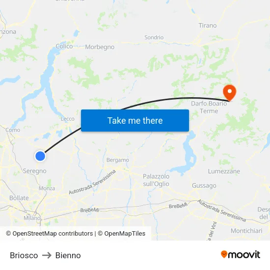 Briosco to Bienno map