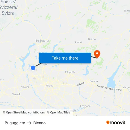 Buguggiate to Bienno map