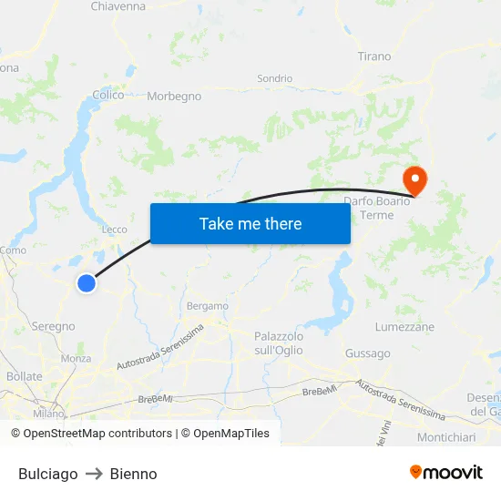 Bulciago to Bienno map