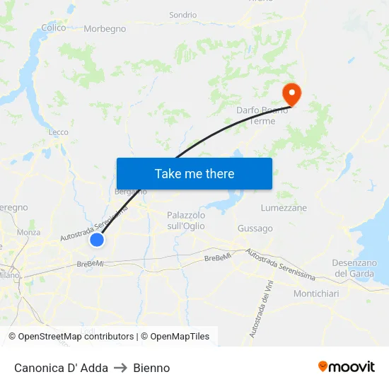 Canonica d'Adda to Bienno map