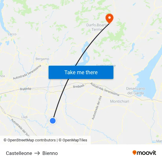 Castelleone to Bienno map