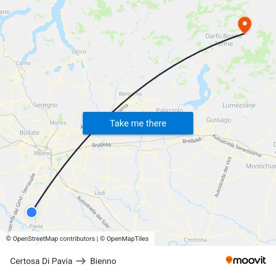 Certosa Di Pavia to Bienno map