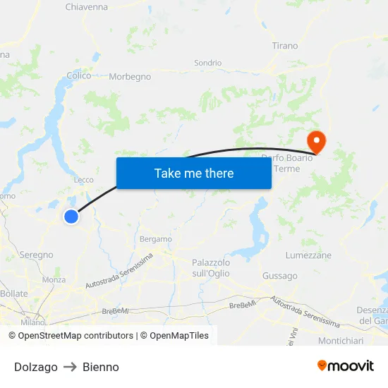 Dolzago to Bienno map