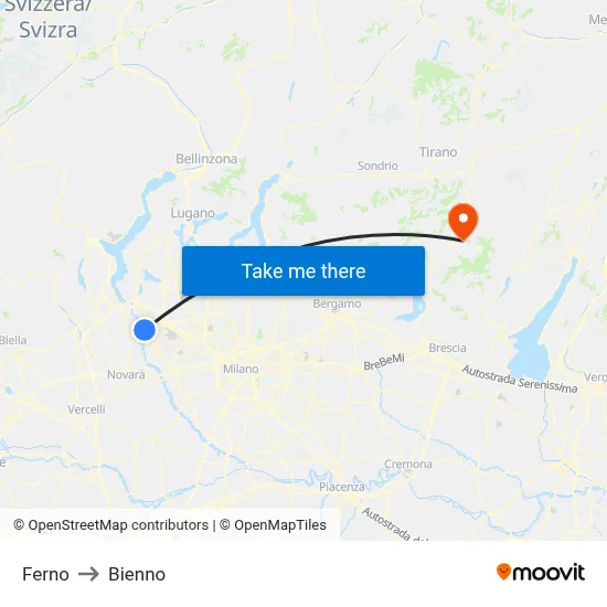 Ferno to Bienno map