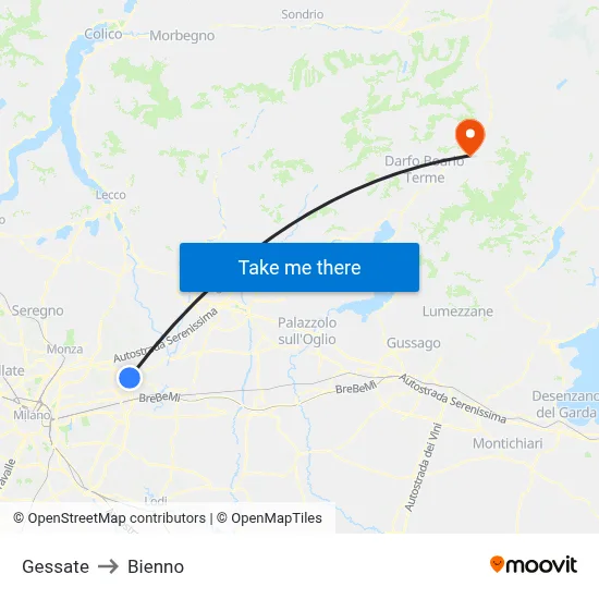 Gessate to Bienno map