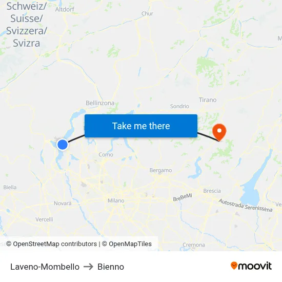 Laveno-Mombello to Bienno map