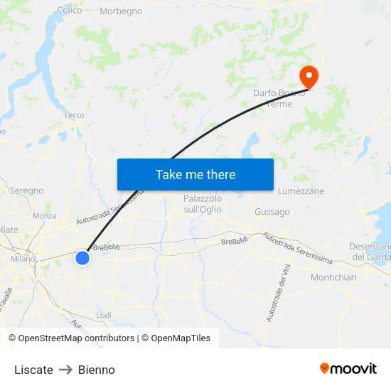 Liscate to Bienno map
