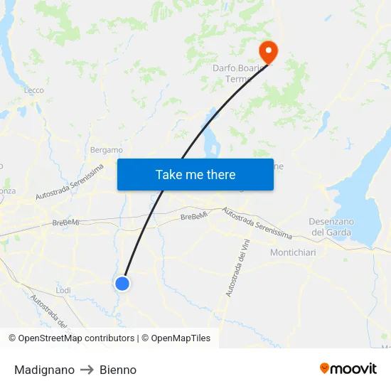 Madignano to Bienno map