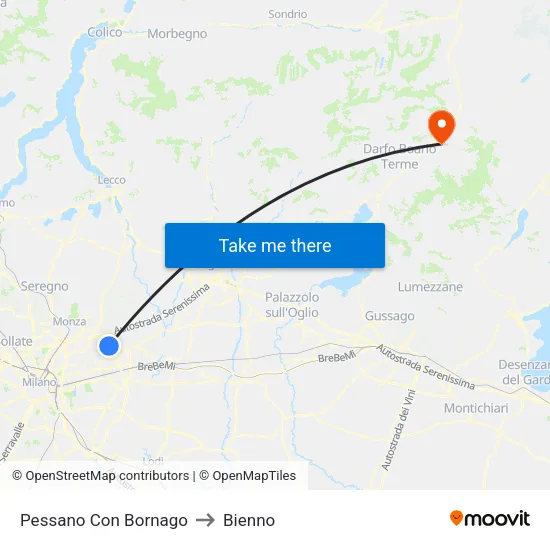 Pessano Con Bornago to Bienno map