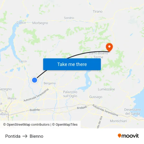 Pontida to Bienno map