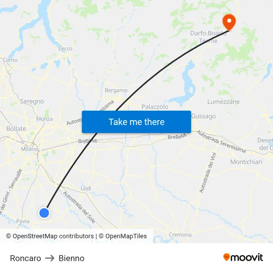 Roncaro to Bienno map