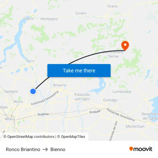 Ronco Briantino to Bienno map