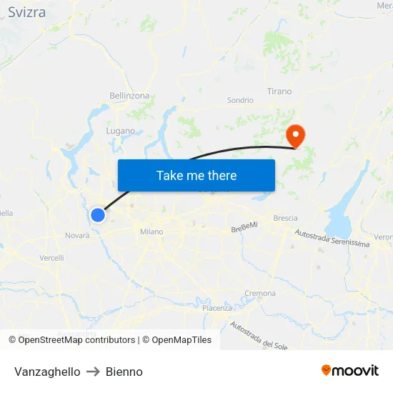 Vanzaghello to Bienno map