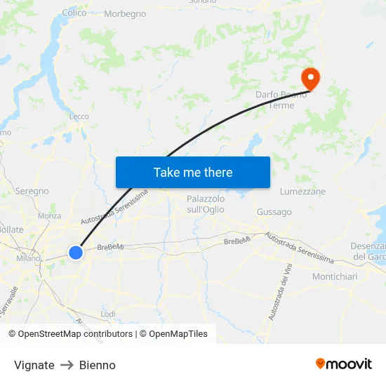Vignate to Bienno map