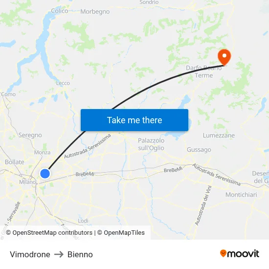 Vimodrone to Bienno map