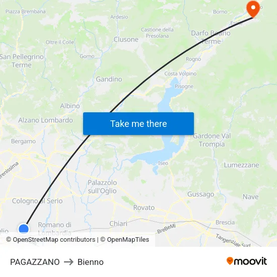 PAGAZZANO to Bienno map