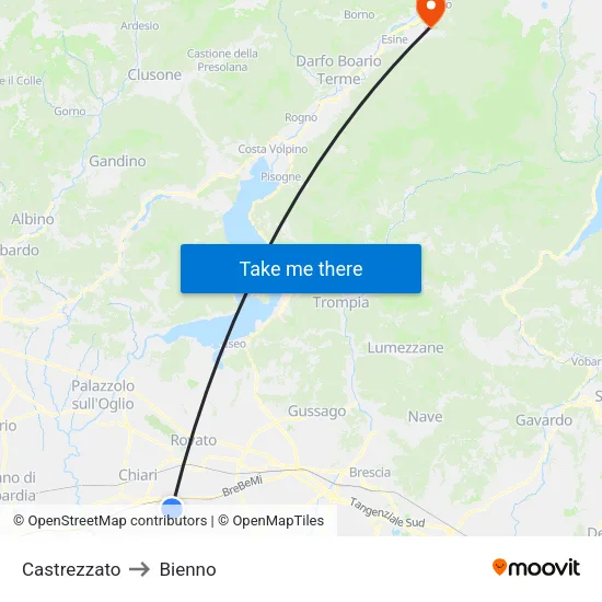 Castrezzato to Bienno map