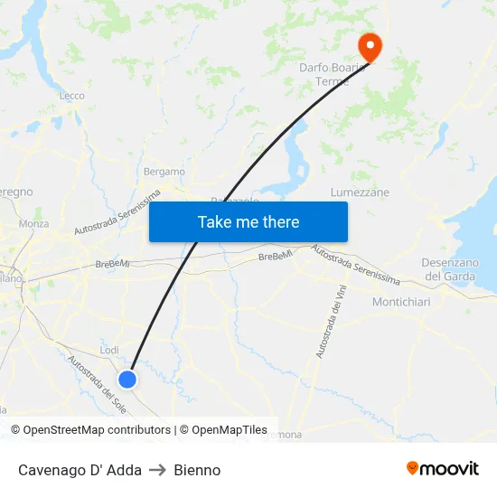 Cavenago D' Adda to Bienno map
