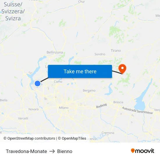 Travedona-Monate to Bienno map