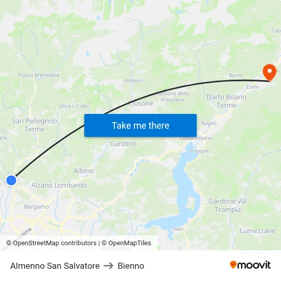 Almenno San Salvatore to Bienno map