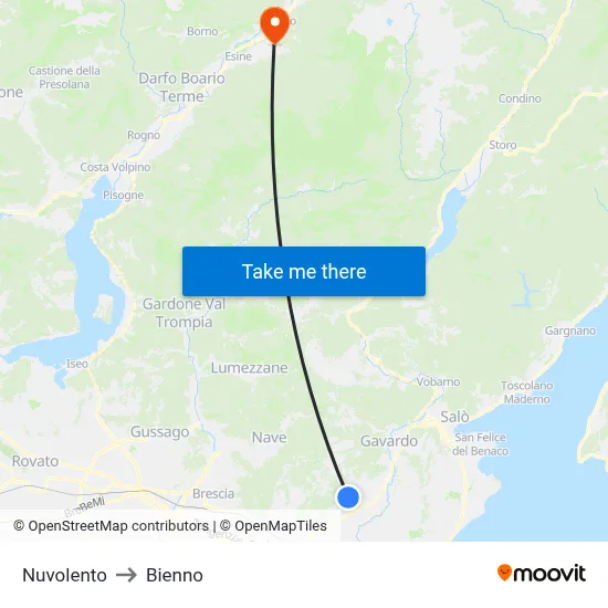 Nuvolento to Bienno map