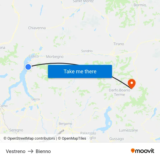 Vestreno to Bienno map