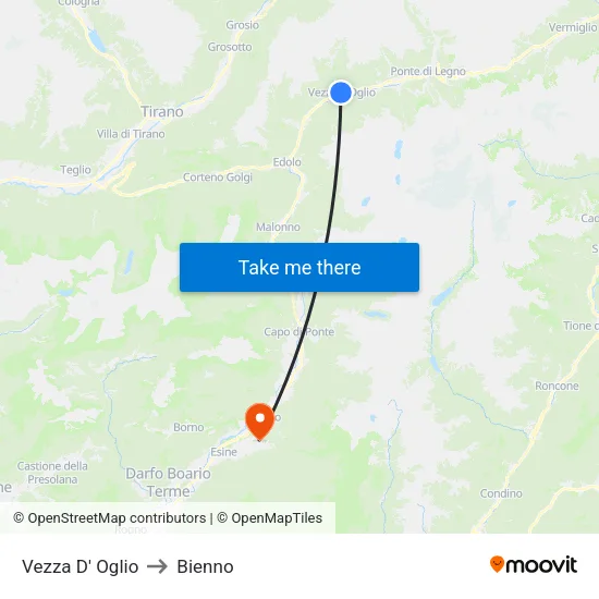 Vezza D' Oglio to Bienno map