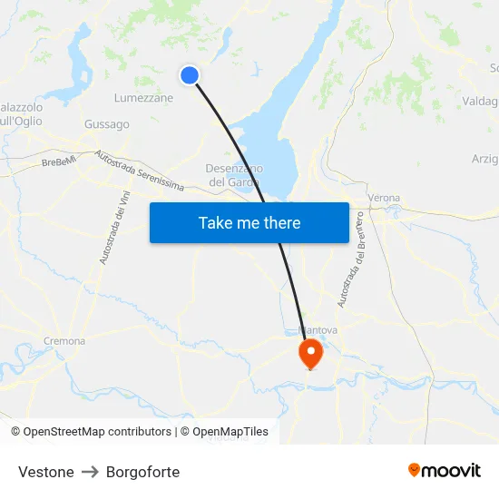 Vestone to Borgoforte map