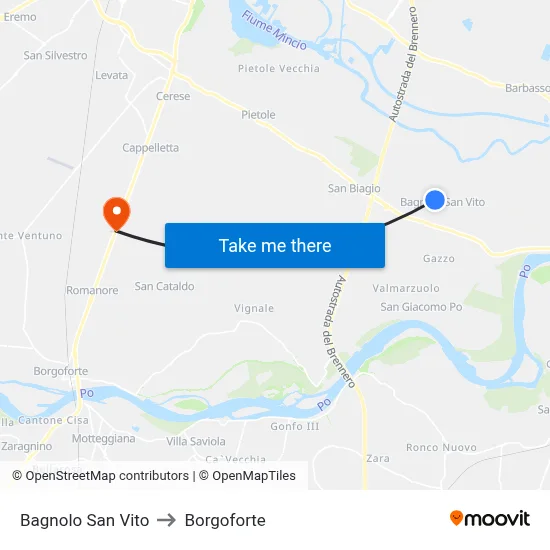 Bagnolo San Vito to Borgoforte map