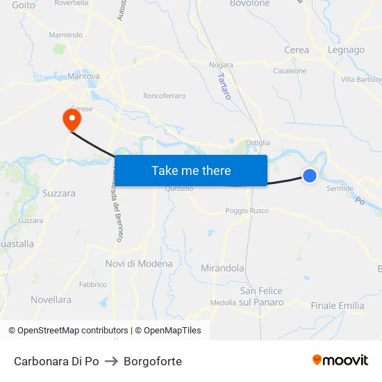 Carbonara Di Po to Borgoforte map