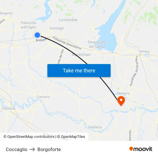 Coccaglio to Borgoforte map